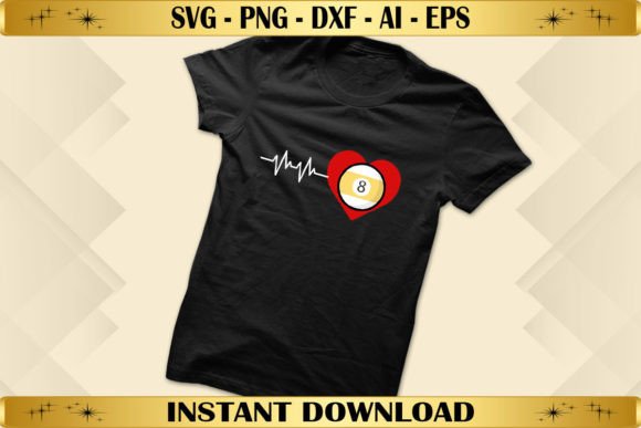 8 Ball Billiards Retro Heart Beat Graphics for T-Shirt Designs